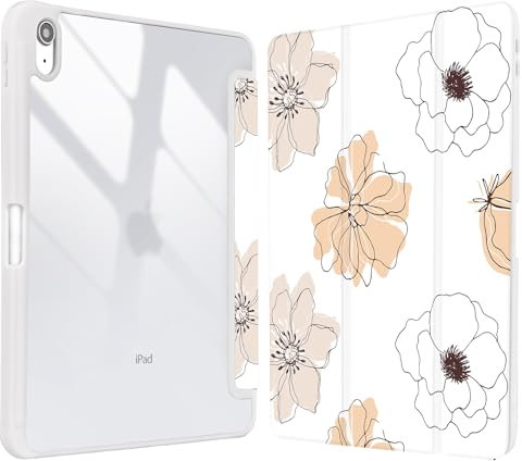 Vozehui 11/10.9 inch Cute Floral Case for iPad 11/10th Generation 2025/2022 Case Pink with Clear Back Shell w/Pencil Holder,Tri-fold Stand Protective Cover w/Auto Sleep Wake for iPad 10th Generation