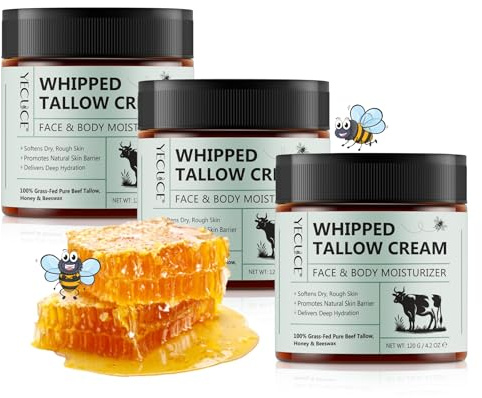 P-Beauty 3x Natürliche Hautpflegecreme mit Rindertalg & Honig - Whipped Tallow Cream - Feuchtigkeitspflege Gesichtscreme Hautcreme - Ohne Parabene Silikone & Duftstoffe - trockene & empfindliche Haut