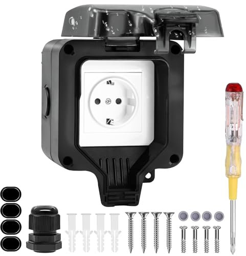 Aussensteckdose Wasserdicht Außensteckdose IP66 Wasserdichte Outdoor Steckdose Feuchtraum Steckdose Aufputz Abschliessbar Aussen Steckdose Klappdeckel für Indoor Outdoor Gärten Schwimmbad Aussenbereic