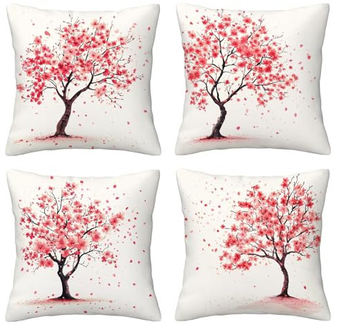 Outdoor Kissenbezug Japandi 40x40 cm Outdoor Kissenbezug Wasserdicht Dekokissenbezug Blume 4er Set Leinen Zierkissenbezüge Kissenhülle Sofakissenbezüge für Garten, Schlafzimmer, Sofa, Stuhl, Bett H-13