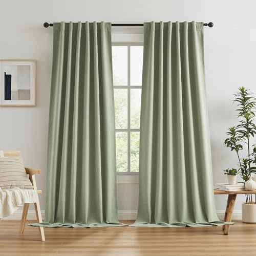 HANGEENGS 1 Stück Verdunklungsvorhänge,Leinenoptik Vorhang Blickdicht Thermovorhang Kälteschutz Vorhänge Wohnzimmer Modern Schlafzimmer Wärmeisolierend,Grün,70x215 cm(BxH)
