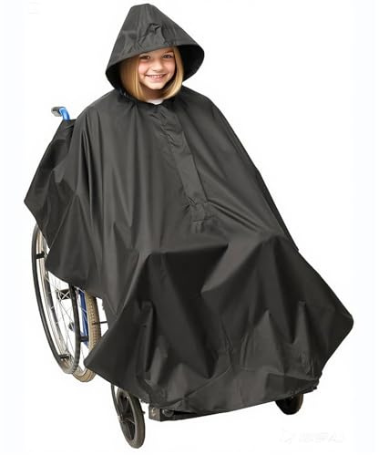 Gr8 Home Wheelchair Waterproof Poncho Rain Cover Lightweight Cape With Hood Disability Aid Rain Mac Coat Black