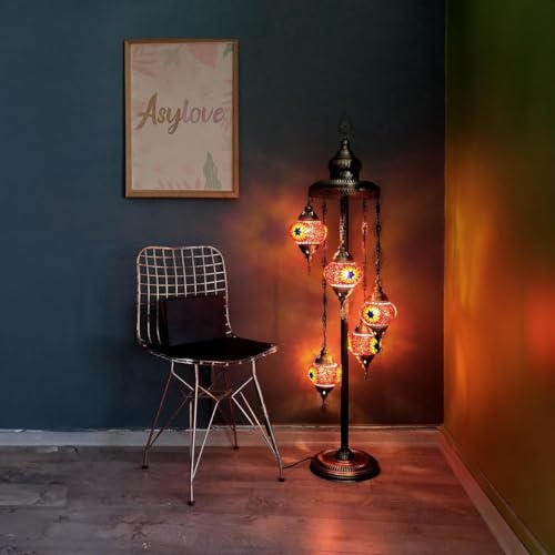 Turkish Lamp Floor Lamp Mosaic Moroccan Oriental Handmade Blue 5 bulbs