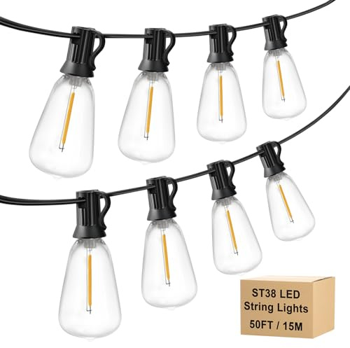 Kerry 15M/30FT ST38 Mains Powered Outdoor Festoon Lights, 25+2 LED Bulbs | IP45 LED Shatterproof String with Warm Glow and Spare Bulbs, Plug-in Garden Lighting for Patios, Gazebos, Parties and Camping