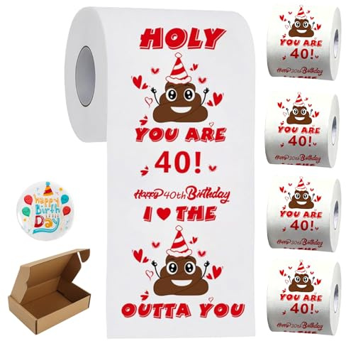 Lot de 4 rouleaux de papier toilette amusant pour 40e anniversaire pour homme et femme, papier toilette en vrac, cadeau fantaisie pour 40e anniversaire, cadeau pour homme et femme, 40e anniversaire, 3