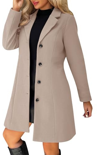 Dyhxuan Kurzmantel Damen Herbstmantel Elegant Revers Einfarbig Wollmantel Damen Herbst Übergangsjacke Winter Coat Women Knielang Wintermantel Einreihiger A-Linie Wolljacke Damenmantel Winterjacke