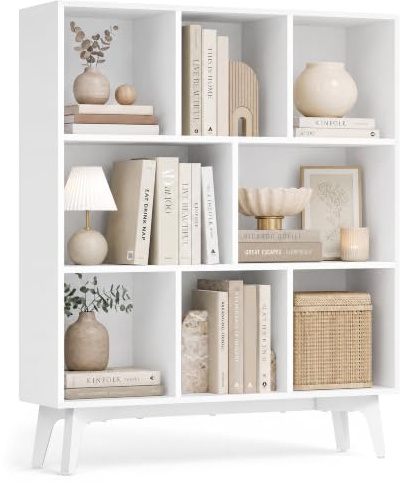 VASAGLE Maezo Kollektion - Bücherregal, Standregal 8 Fächer, Würfelregal, Aufbewahrungsregal für Wohnzimmer, Homeoffice, Esszimmer, 24 x 90 x 107,4 cm, wolkenweiß LBC191WB01