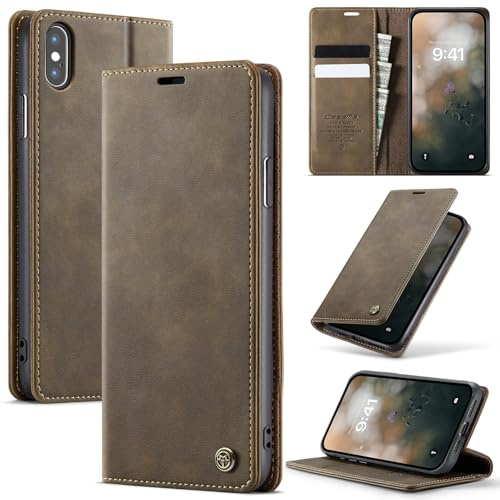 Cracedily Coque pour iPhone XS Max Pochette, Housse en Cuir PU Premium, Etui à Rabat, Pochette de Portefeuille, Antichoc, RFID Blocage Étui de Protection pour Apple iPhone XS Max, Café