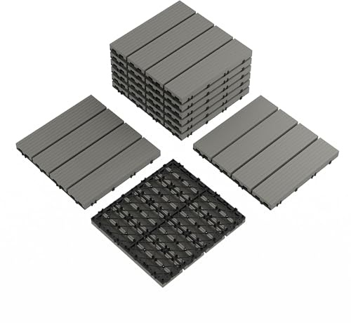 GarveeMore 9 Stück WPC Terrassenfliesen 30x30cm Holzoptik Terrassendielen Fliese in Bodenbelag Mit Klicksystem, Holzfliesen Balkonfliesen Gartenfliesen Für Terrasse, Balkon & Garten