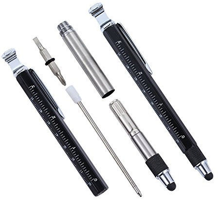 Shulaner 7 in 1 Tool Ballpoint Pen, Christmas Presents for Dad or Mum, Grandad Presents, Christmas Presents for Men, Novelty Presents for Him - Black