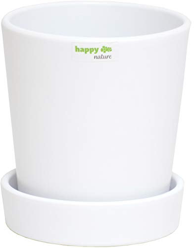 happy nature Keramik Blumentopf Ibiza Weiss matt mit Untersetzer