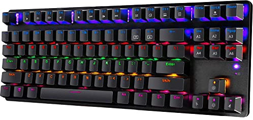 LexonElec Mechanische Gaming-Tastatur Compact 87 Tasten Volle Anti-Ghosting-Funktion Mechanische Computertastatur 24 Modi Von hinten beleuchtete USB-Kabel Blau-Äquivalent-Schalter für PC