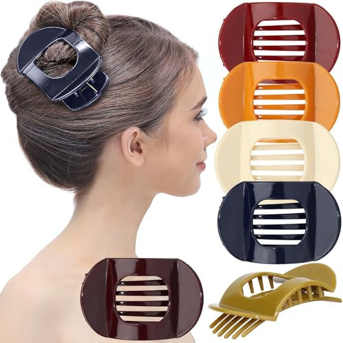 RC ROCHE 6 Stück Große Zähne Dickes Haar Haarspangen Haarklammer die gut halten Oval Rutschfest Flach Damen Mädchen Set, Medium Klassisch Multifarben