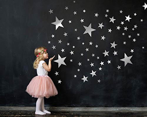 ELES VIDA - 100 SILBERNE Sterne Wandtattoo fürs Kinderzimmer - Wandsticker Set - Premium, Baby Sternenhimmel zum Kleben Wandaufkleber Sticker Wanddeko - Wandfolie, Silber