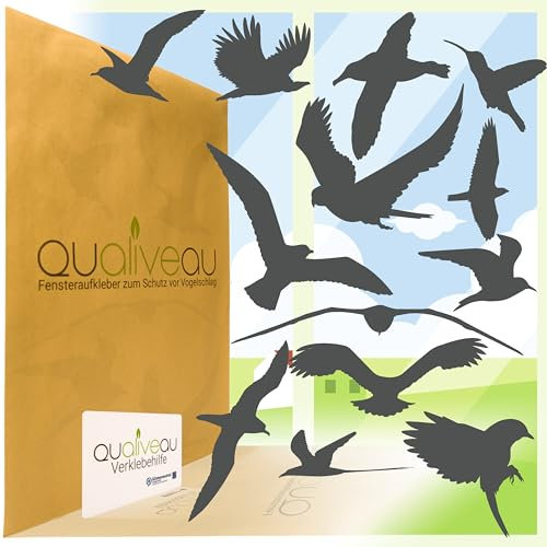 Qualiveau® 12-30cm Große Fensterbilder Aufkleber zum Schutz vor Vogelschlag, Komplettset mit Verklebehilfe, Dunkelgrau