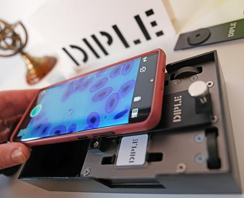 DIPLE BF - sistema per microscopia tramite smartphone con 3 diverse lenti e fine stage per movimentazione fine del vetrino