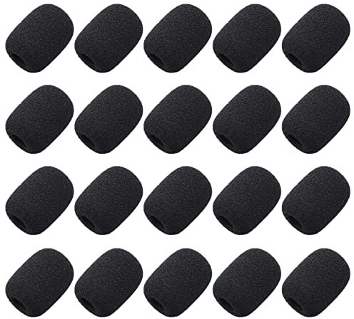 Allbor 20 Pcs Foam Microphone Covers - Mini Sponge Windscreens for Small Lapel and Headset Microphones, Black