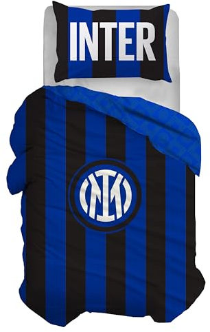 Inter, Bettwäsche-Set für Einzelbett, aus Baumwolle, Bettbezug 100% Baumwolle, Bettbezug 155 x 200 cm, Kissenbezug 50 x 80 cm, offizielles Produkt, (enthält kein Spannbettlaken mit Ecken)