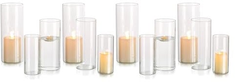 Kerzenhalter Glas Set Kerzenständer Glaszylinder: Modern Windlicht Für Stumpenkerzen Teelicht Pampasgras Vasen Hochzeit Tischdeko Glasvase Zylinder Deko Wohnzimmer Esstisch (M+L+XL, 4 Sätze)