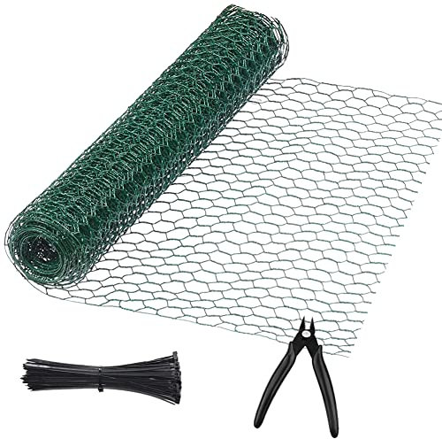Chicken Wire,35cm x 4m Chicken Wire Mesh Roll,Lightweight Galvanized Hexagonal Chicken Netting Wire Fence with a Cutting Pliers and 100 Pieces Nylon Ties for DIY Craft and Home Decors