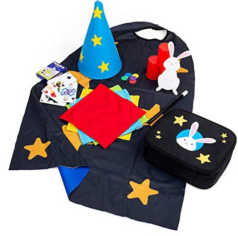 Bigjigs Toys - Magic Kit - 12 -teiliges Kinder Magic Set mit Star Cape, Magic Zauberstab, Top -Hut, Kaninchen- und Zaubertricks für Kinder, Zauberer Dress -up -Set, Trep Play Gift für 3+