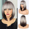 FAELBATY Kurze gerade Bow-Kopf Perücke 14 Bow-Kopf Perücke mit Pony braun blond Ombre Bow-Kopf Perücke für Frauen Schulterlange Perücke Cosplay Perücke für Mädchen dunkle Wurzel grau Naturperücke