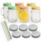 gouveo 6er Set Trinkgläser 450 ml mit Deckel Mix grün, gelb, orange, silber - Trinkglas mit Henkel und Mehrweg-Trinkhalm - Henkelgläser für Garten, Party Cocktail (TGH450SGRGO)