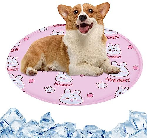 YuanDiann Kühlmatte für Hunde Katze, Runden Drucken Ungiftiges Gel Selbstkühlende Decke Kühl Sommer Komfort Haustiere Bettmatten Rosa 40cm