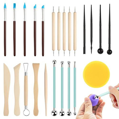 LWMTT 24 Pezzi Attrezzi Ceramica,Strumenti di Ceramica,Strumento per Modellare Argilla,Attrezzi Scultura Argilla,Kit Argilla,Attrezzi Scultura Argilla per Intaglio Scultura,Ceramica e Modellazione
