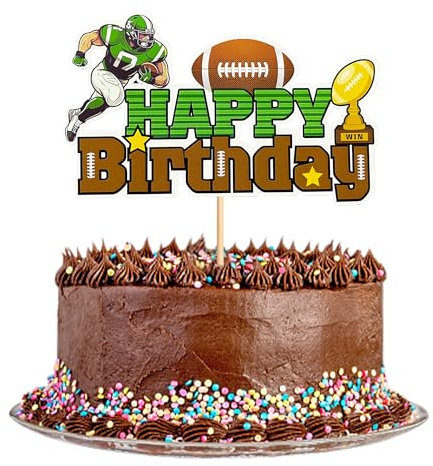 Blumomon 1 Stück Rugby Happy Birthday Cake Topper Sports Theme Fußball-Kuchenaufsatz Alles Gute zum Geburtstag Zeichen Super Bowl American Football NFL Dekoration