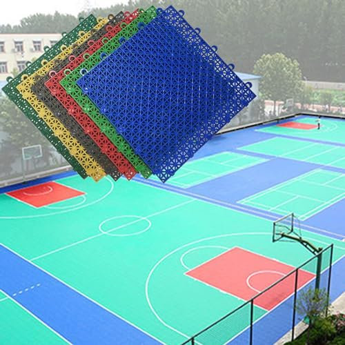 Basketball Flooring Outdoor Interlocking Tiles 1/2 Inch Thick, 1 10 16 Pcs Weatherproof Sports Badminton Table Tennis Court Floor Mats, Snowflake Shape Drainage Splicing Cushion (Color : Light Green