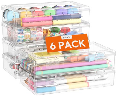 Lifewit Stiftebox mit Snap-Dicht Deckel, Hochwertiges Kunststoff Bürobedarf Organizer, Aufbewahrungsbox für Schreibwaren/Art Supply/Kosmetika/Werkzeugteile/Craft, Durchsichtige, 1L, 6 Pack