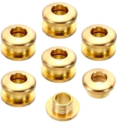 PATIKIL 5mm(1/5 Inch) Solid Brass Hole Eyelets, 6 Pcs Arc Surface Self Backing Grommets with Washer for Leather Craft, Brass Tone