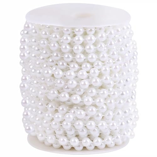 FOIMAS Guirnalda de cuentas de árbol de Navidad de 50 pies, perlas artificiales, guirnalda de adornos para árbol de Navidad, boda, suministros de decoración de vacaciones, color blanco
