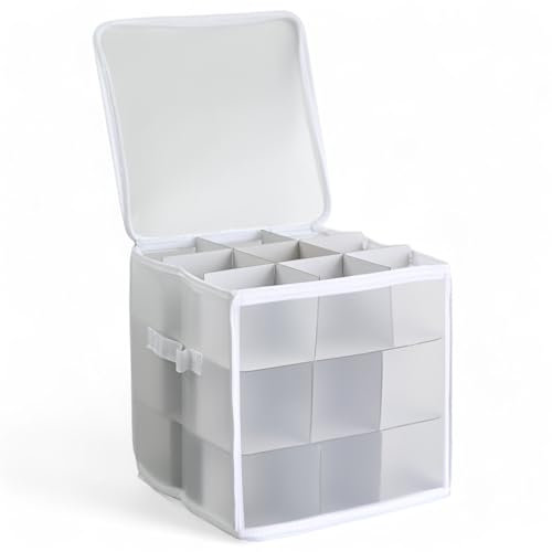 MIJOMA - Scatola portaoggetti per palline di Natale e decorazioni natalizie, pieghevole, trasparente (bianca, 31 x 31 x 31 x 31 cm, per 27 pezzi)