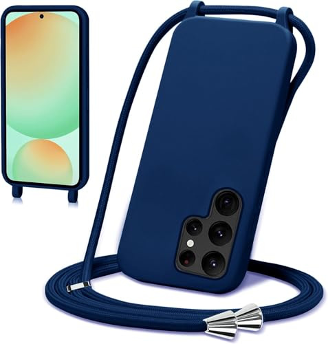 LIUKM För Samsung Galaxy S25 Ultra Rep Fodral, Flytande Silikonfodral med Halsband och Mjukt TPU-Bälte Anti-Shock, Fodral för Samsung Galaxy S25 Ultra - Blå