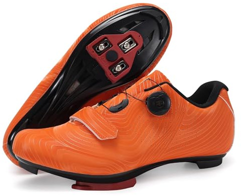 Milazzo Fahrradschuhe für Herren – Rennrad, MTB & Indoor-Cycling – Atmungsaktive Radsportschuhe kompatibel mit SPD, SPD-SL & Look Delta Pedalen-Red-Orange42