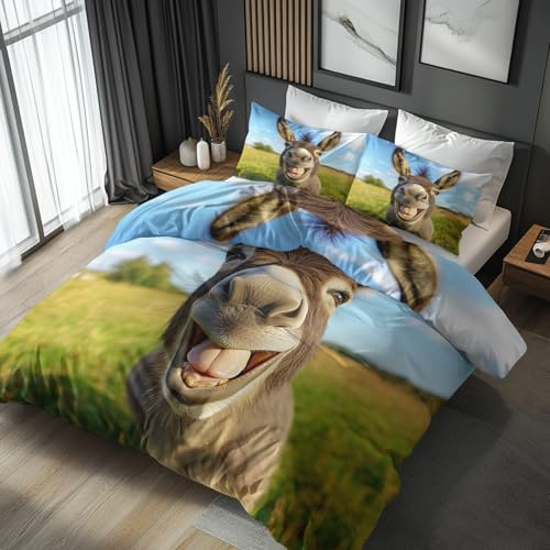 Generisch Esel Bettwäsche 135x200 2tlg, 1 Kissenbezüge 80x80 - Lustige Tiere Design Wendebettwäsche, Weiche Mikrofaser Bettbezug mit Reißverschluss, Deko & Geschenke - YXB74
