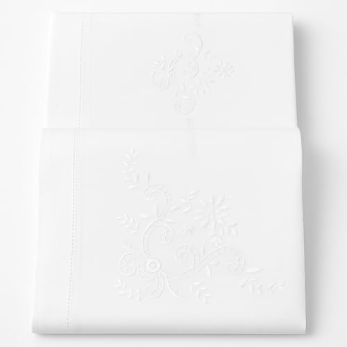 Corredocasa - Completo Lenzuola Matrimoniale Ricamato in Misto Lino Bianco – Set 4 Pezzi con Lenzuolo Sopra 240x280 cm, Sotto con Angoli 180x200+25 cm e 2 Federe – Biancheria da Letto Elegante