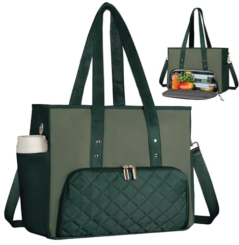 Jetviivid Laptop Tote Bag with Insulated Lunch Compartment, Work Bag Computer Handbag for Women, Lunch Tote for Office,Work, College