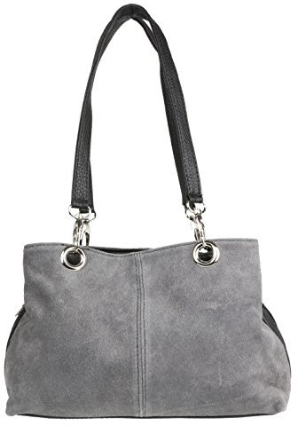 Girly Handbags Italienische Umhängetasche aus Wildleder (Dunkelgrau)