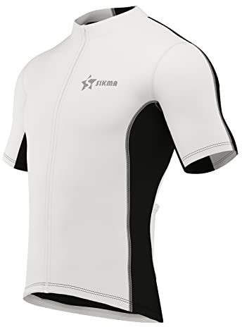 Sikma Mens Cycling Jersey Short Sleeves Polyester Bicycle Bike Top Shirt (White, Medium)