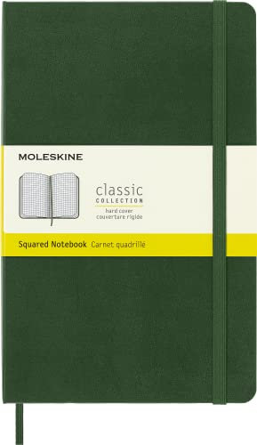 Moleskine - Klassisches Kariertes Notizbuch - Hardcover mit Elastischem Verschlussband - Farbe Myrte Grün - Größe A5 13 x 21 - 240 Seiten