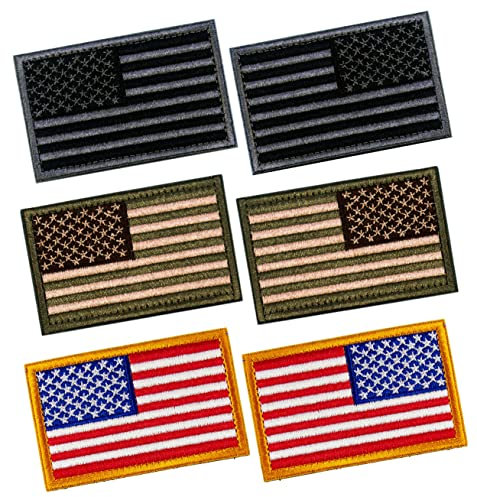 6 Stück taktische Aufnäher der USA-amerikanischen Flagge, normal und umgekehrt, mit Klettverschluss für Rucksäcke, Mützen, Jacken, Hosen, Militär-Armee-Uniform-Embleme, Größe 7,6 x 5,1 cm