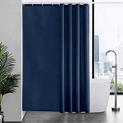 Furlinic Duschvorhänge Wasserdicht in Badezimmer, Textiler Vorhang für Badewanne Anti-schimmel Badvorhang aus Stoff Blickdicht, mit 12 Haken Dunkelblau 180x210.