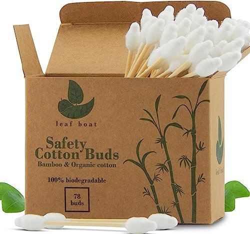 LEAF BOAT Cotton Buds 78 or 234 Pieces | Baby Safety Cotton Buds for Ears, Makeup Cleaning | GOTS Certified Biodegradable, Eco-Friendly Plastic Free | Vegan | Recycled Packaging |
