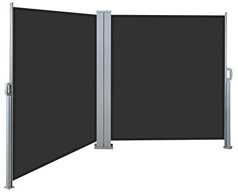 The Fellie 600x160cm Retractable Side Awning Double Pull-Out Side Canopy Privacy Protection Sun Shade Weatherproof PU Coating, Wind & UV Protection Garden Bilateral Awning, Smoky Grey