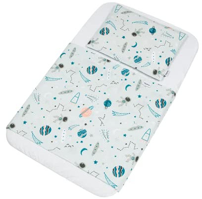 FlyIdeas Spannbettlaken für Kinderwagen 75x35 cm, 3 STK. - Mit Oberer Laken und Kissenbezüge für Kinderwagenmatratze Stubenwagen Moseskörbe Baby, 100% Baumwolle