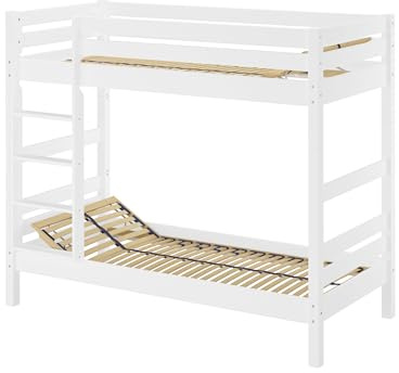 Erst-Holz®Stabiles Etagenbett Buche Massivholz in Waschweiß 90x200 cmFederholzrahmen inkl.