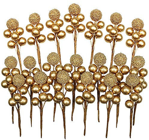 Grenerics 20 Branch Gold Holly Berry Stems Artificial Berries Picks for Berry Wreath Christmas Berries Garland and Holiday Wreath Ornaments by Baryuefull